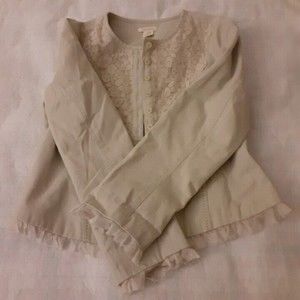 Sundance Girls P6 Button Up Coat Beige Tan Embroidered W/Fringe 100% Cotton!